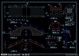 古代拱桥及旗杆施工图