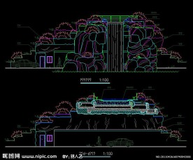 cad假山跌水立面图
