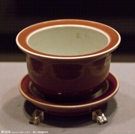 年窑红釉花盆 托