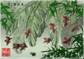 雀跃图（水墨画模板）