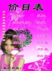 尚艺美容价目表设计