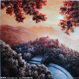 庐山风景水粉画