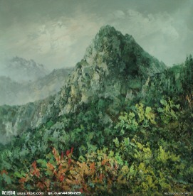 庐山风景水粉画