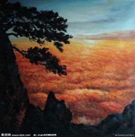 庐山风景水粉画