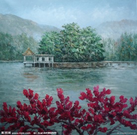 庐山风景水粉画