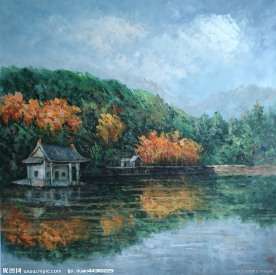 庐山风景水粉画
