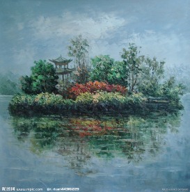 庐山风景水粉画