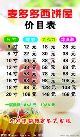 蛋糕价目表