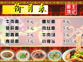 面馆价目表