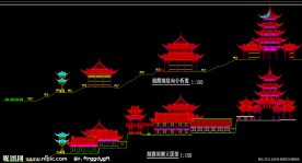 烟霞阁侧立面图 竖向分析图