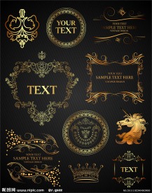 欧式花纹边框 皇冠马头