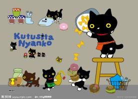 可爱小黑猫卡通矢量素材