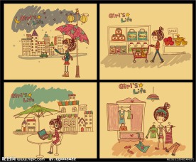 卡通人物女孩生活封面底图插图