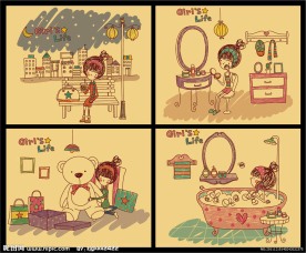 卡通人物女孩生活封面底图插图