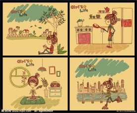 卡通人物女孩生活封面底图插图