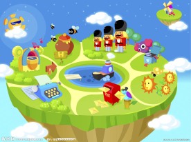 卡通小岛陆地漫画插画