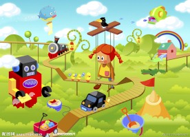 卡通小岛陆地漫画插画