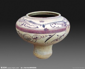 磁州窑白釉褐花高足罐