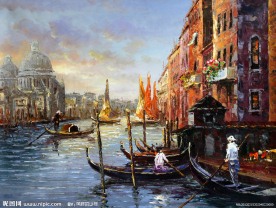 手绘欧式威尼斯油画风景