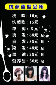 发店价目表 发店 造型会所 价目表