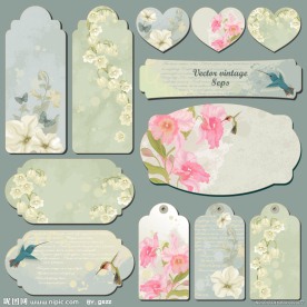 浪漫花纹花朵小鸟 标签吊牌