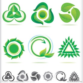 绿叶太阳风车环保图标