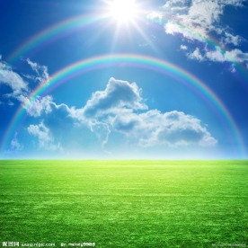 草地 蓝天 白云 彩虹