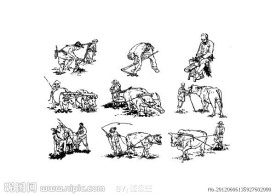 农民耕种线稿图