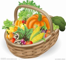 手绘竹篮蔬菜