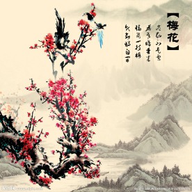 十二月月花之梅花水墨画