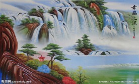 山水画 幸福之源 壁画图照片