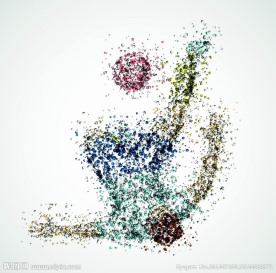 七彩墨点踢足球运动员