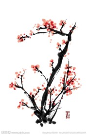 鲜花梅花水墨画