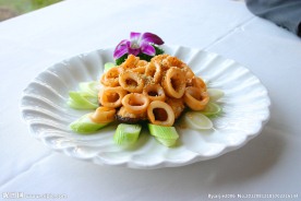 烧汁煎让冬菇鱿鱼圈