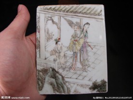 清晚期浅绛彩人物故事瓷板