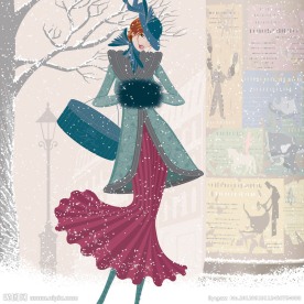 冬季雪花中的时尚美女