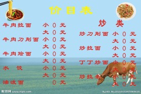 牛肉拉面价目表