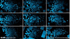 高清 蓝色 方块 炫彩粒子背景