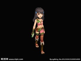 卡通女孩拿武器行走动画