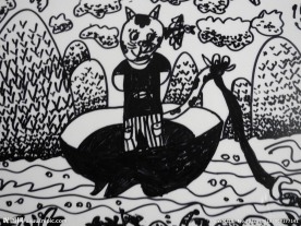 儿童绘画作品 小猫钓鱼
