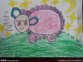 儿童绘画作品 小羊吃草