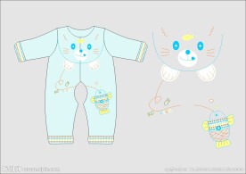 婴儿哈衣服装设计手稿