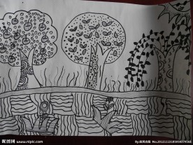 儿童线条画作品 春天