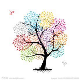 七彩圆点花纹树木