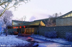 冬季中式古典别墅大宅效果图