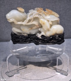 灵芝角子母鹿摆件