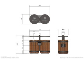 木质垃圾桶效果图