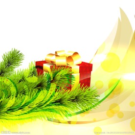 绿色松枝圣诞礼物矢量图