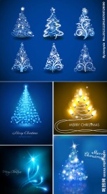 蓝色花纹圣诞树矢量图