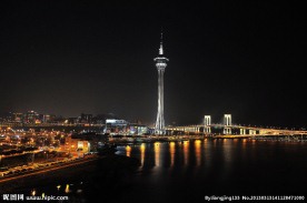 澳门俯视旅游塔澳门大桥夜景